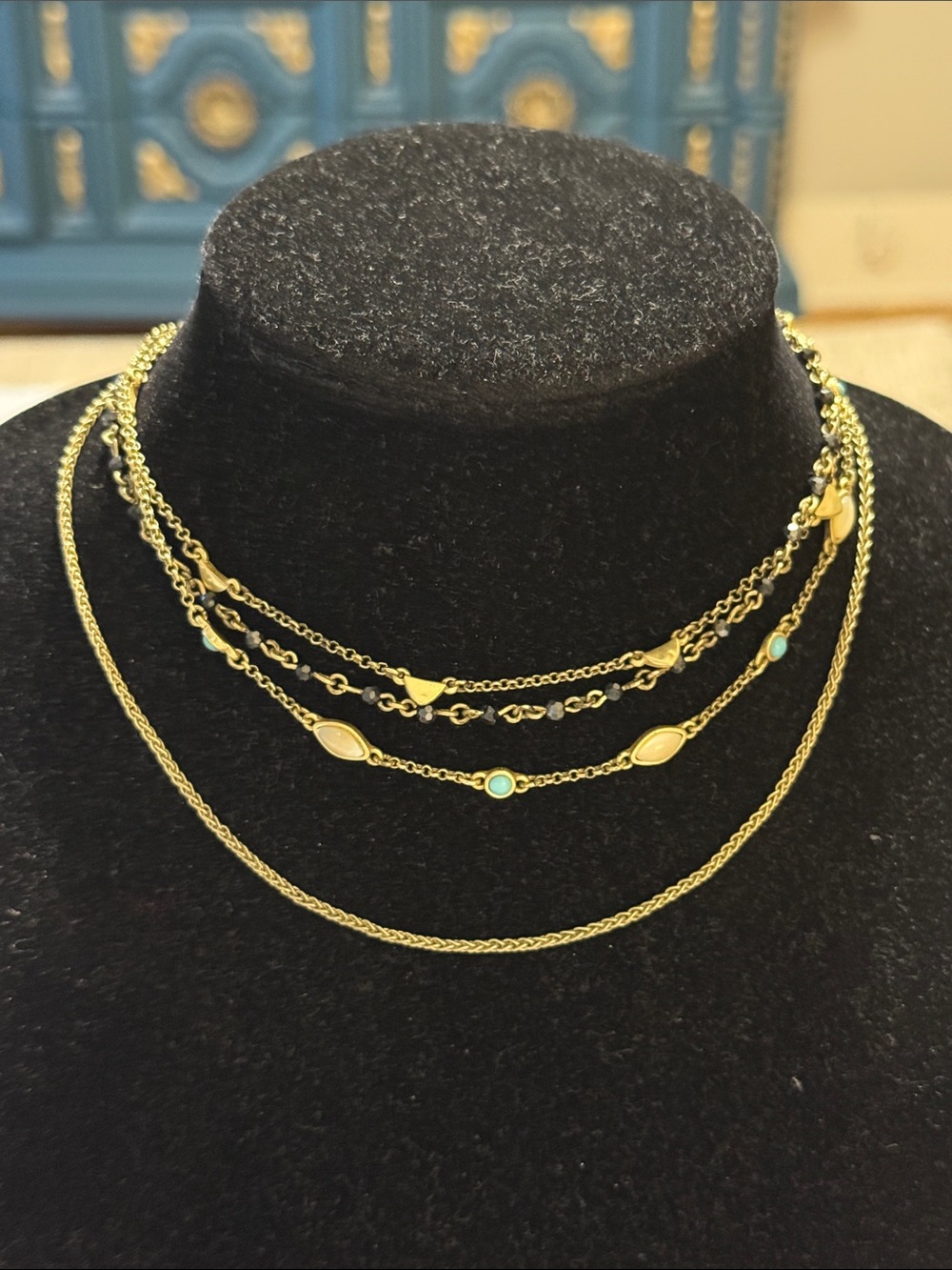 Vintage Lucky Brand Gold Tone Multi Layered Choker Collar Statement Necklace